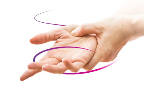 Hand pressing thumb into the palm of another hand